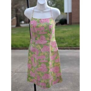 Lilly Pulitzer Lion Print Sundress Size 6 Pink Green Jungle Novelty Shift Dress